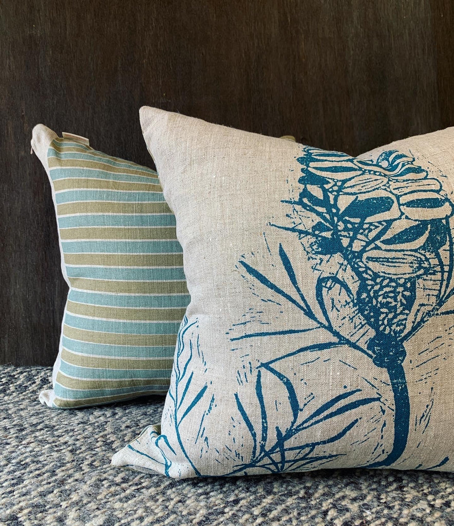 Banksia Marine and Stripes Khaki Surf reversible cushion