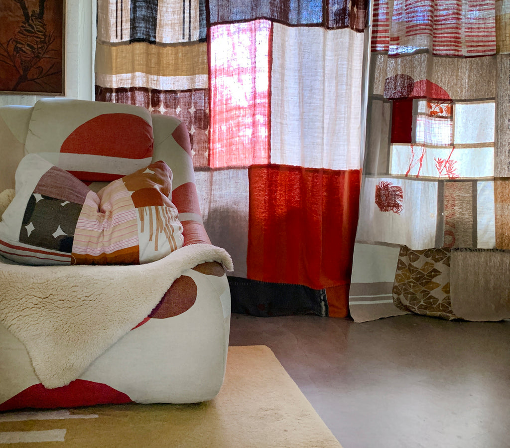 Julie Paterson ClothFabric patchwork curtains made from Swatch books