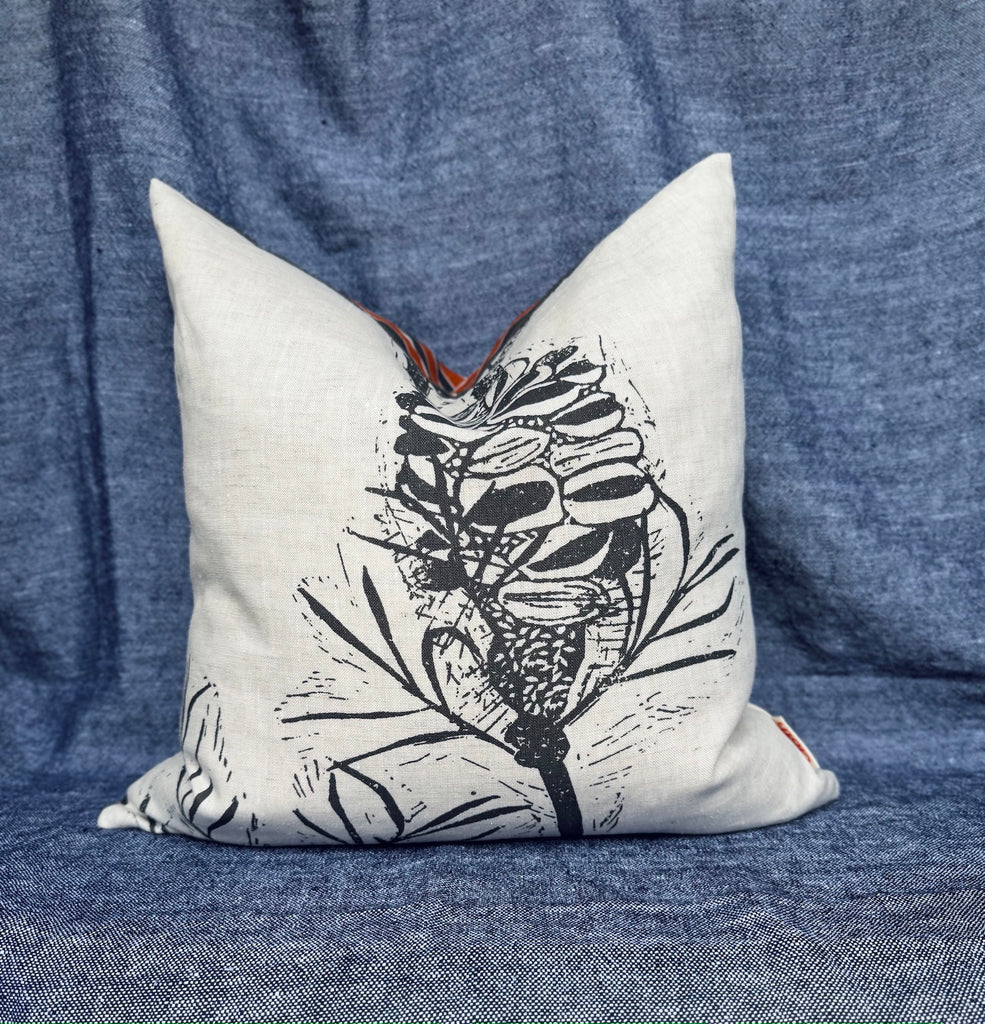 Banksia Charcoal + Copper Stripe cushion cover