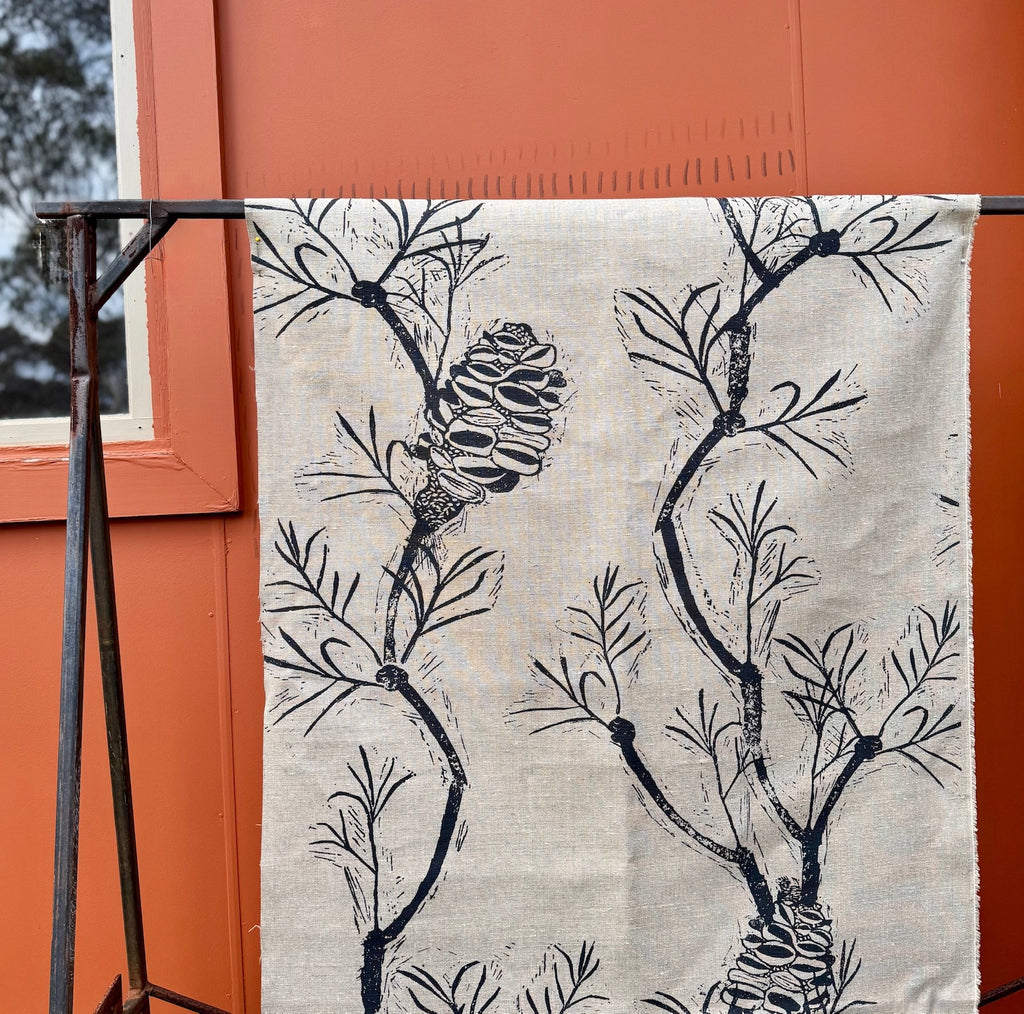 Banksia Indigo Black - heavyweight linen cut piece 116cm x 84cm