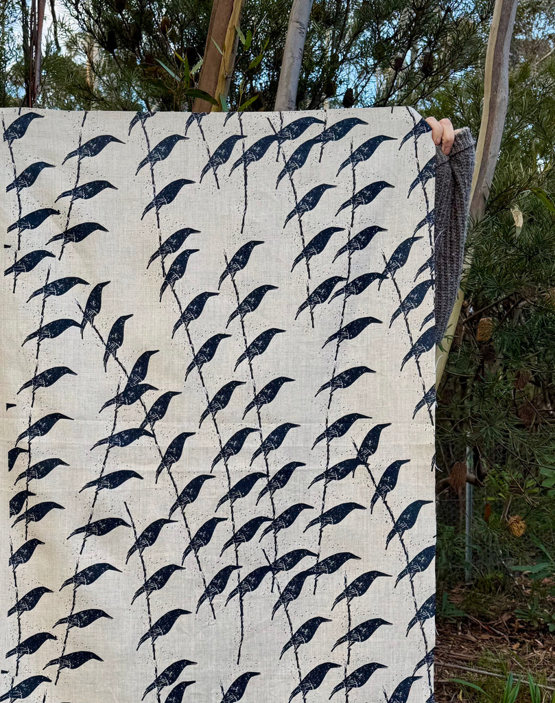 Currawong Black - midweight linen cut piece 75cm x 103cm