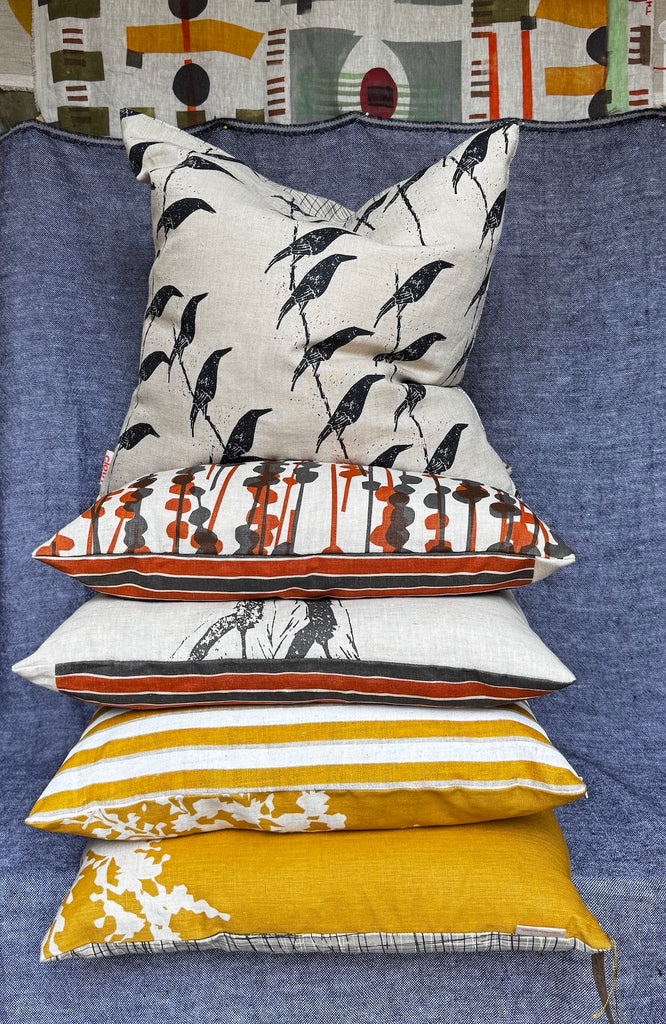 Banksia Charcoal + Copper Stripe cushion cover