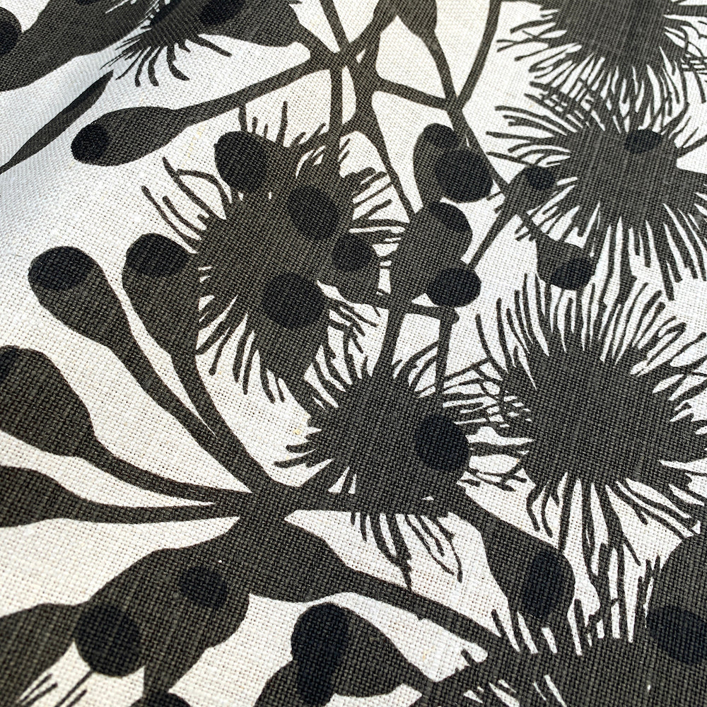 Gumblossom Charcoal - heavyweight linen cut piece 34cm x 138cm