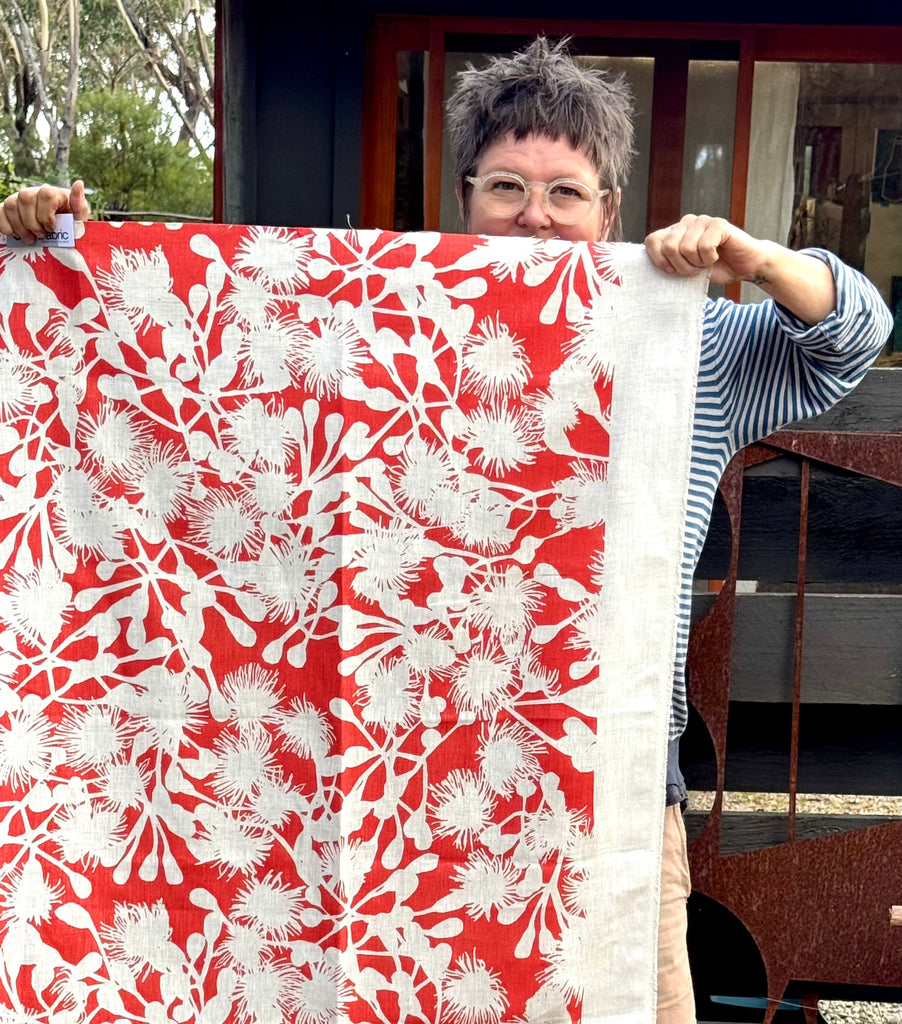 Gumblossom Scarlet - midweight linen cut piece 100cm x 74cm