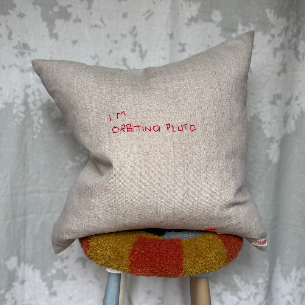 I'm Orbiting Pluto Embroidered cushion cover