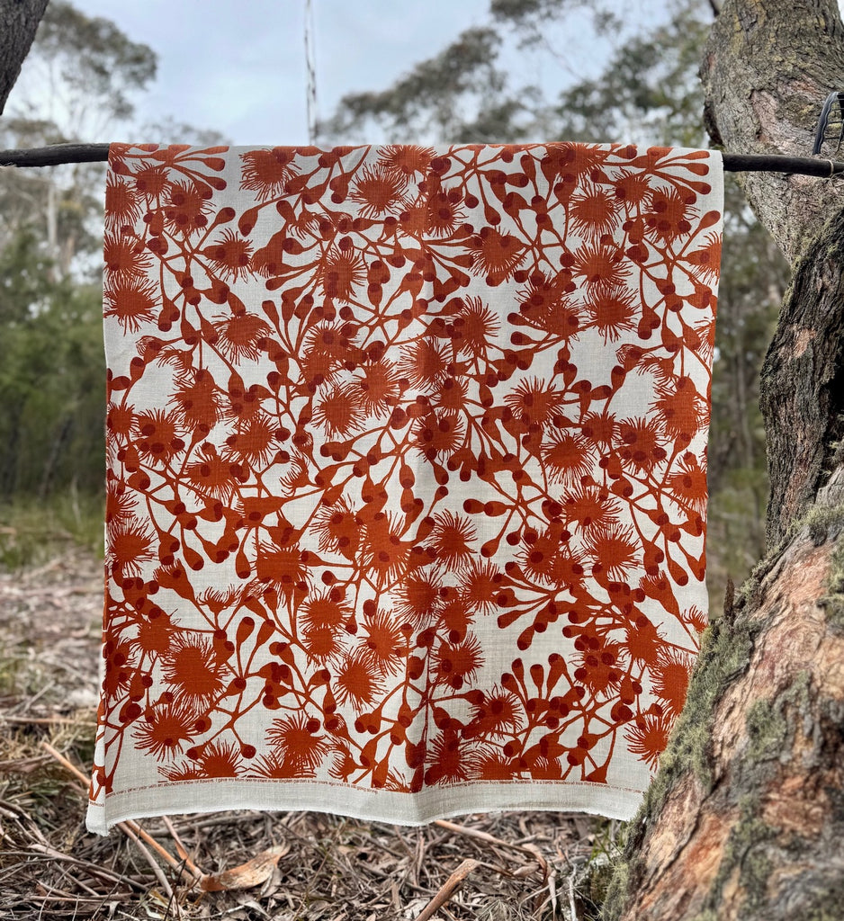 Gumblossom Copper - heavyweight linen cut piece 89cm x 138cm