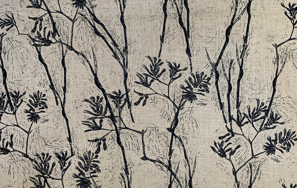 Kangaroo Paw Indigo Black - midweight linen cut piece 75cm x 70cm