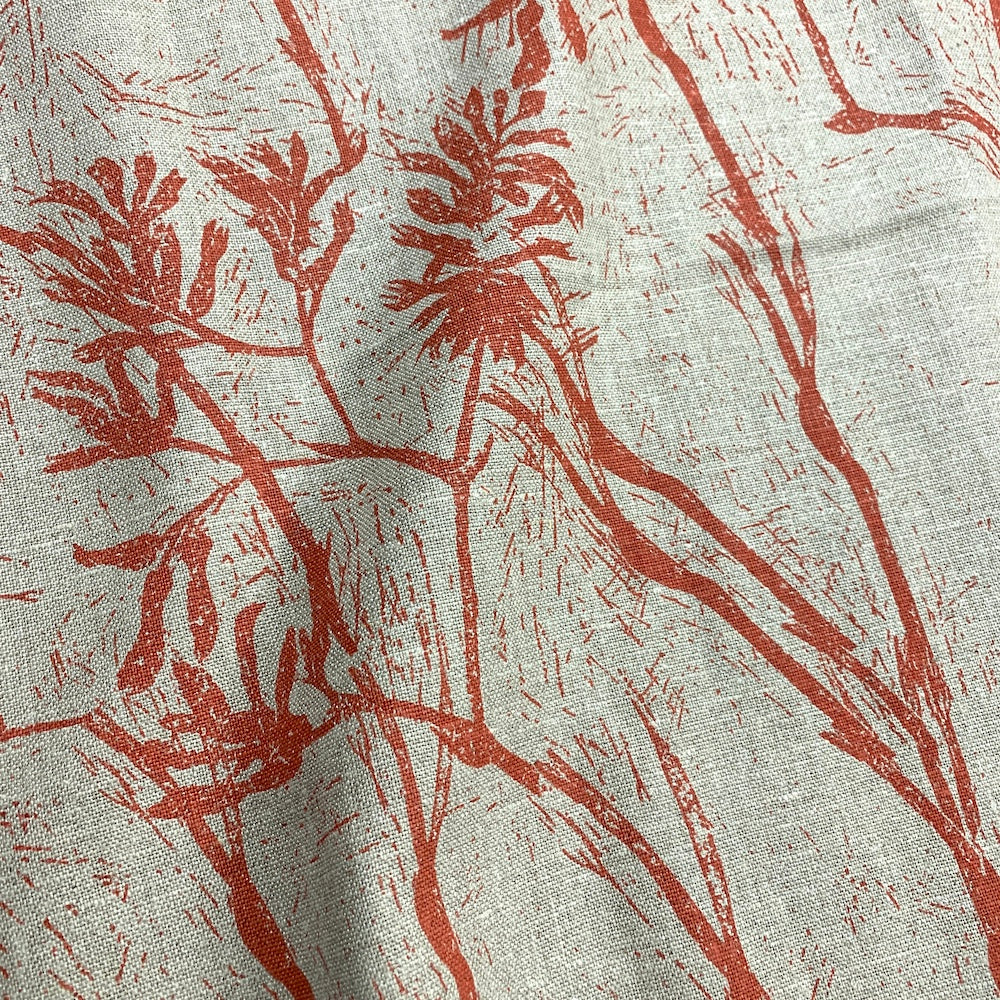 Kangaroo Paw Red Rust heavyweight linen cut piece 65cm x 140cm