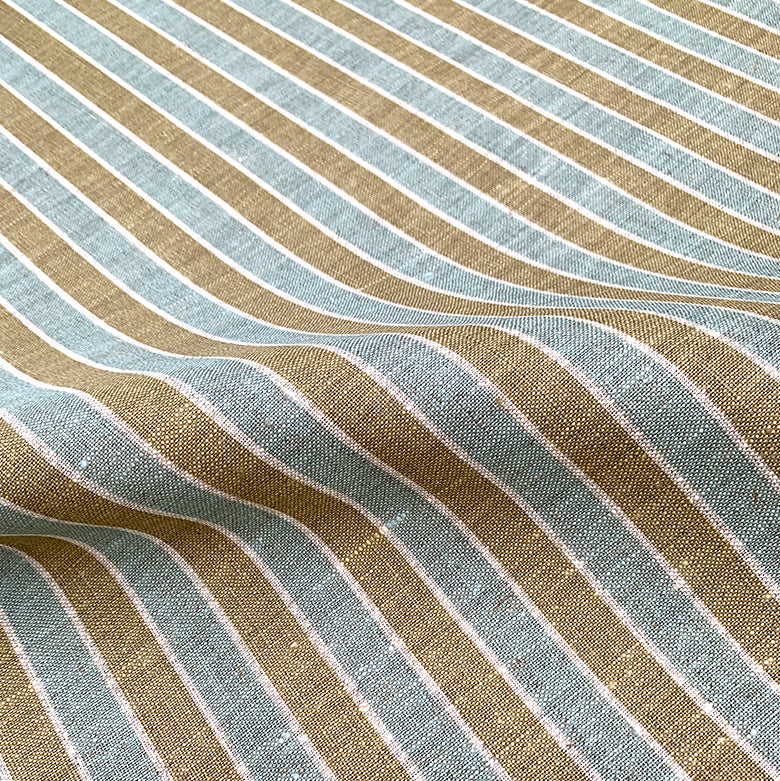 Stripes Khaki Surf - midweight linen cut piece 61cm x 73cm