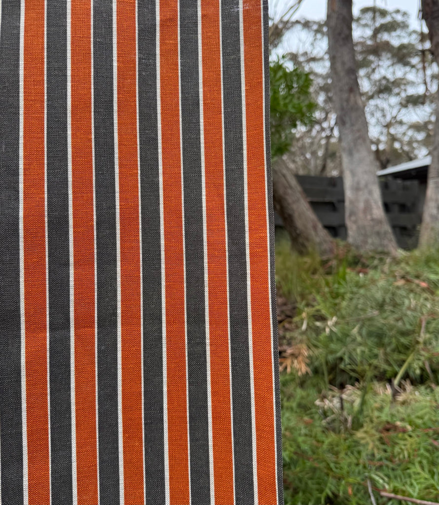 Stripes Copper Charcoal - midweight linen cut piece 75cm x 150cm