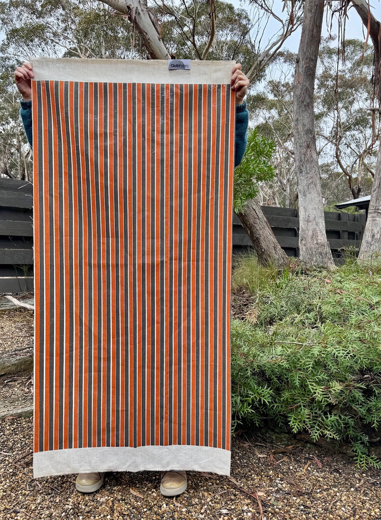 Stripes Copper Charcoal - midweight linen cut piece 75cm x 150cm