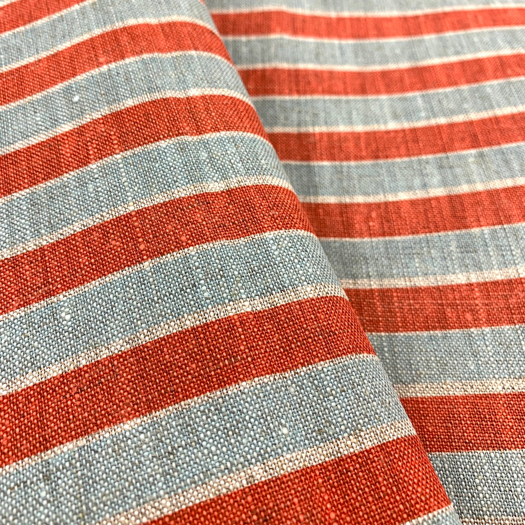 Stripes Coral Sky - midweight linen cut piece 55cm x 150cm