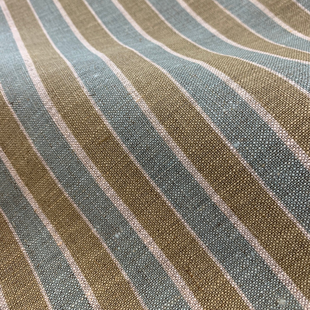 Stripes Khaki Surf - midweight linen cut piece 61cm x 73cm