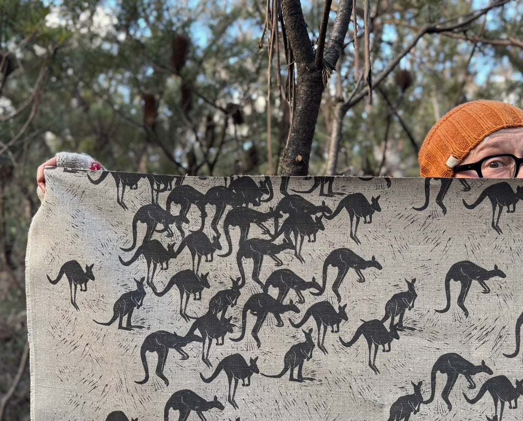 Kangaroo Run Umber - heavyweight linen cut piece 75cm x 141cm