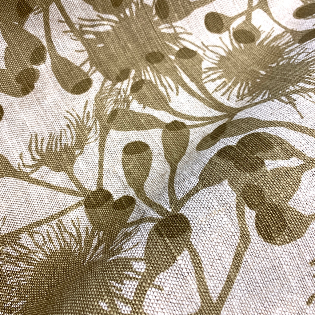 Gumblossom Khaki - heavyweight linen cut piece 60cm x 138cm