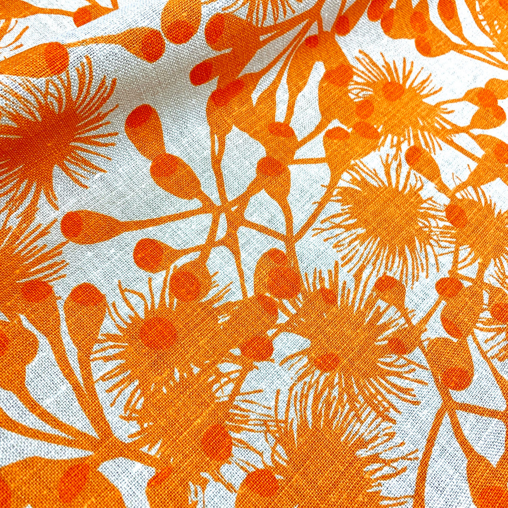 Gumblossom Hot Orange - heavyweight linen cut piece 56cm x 138cm