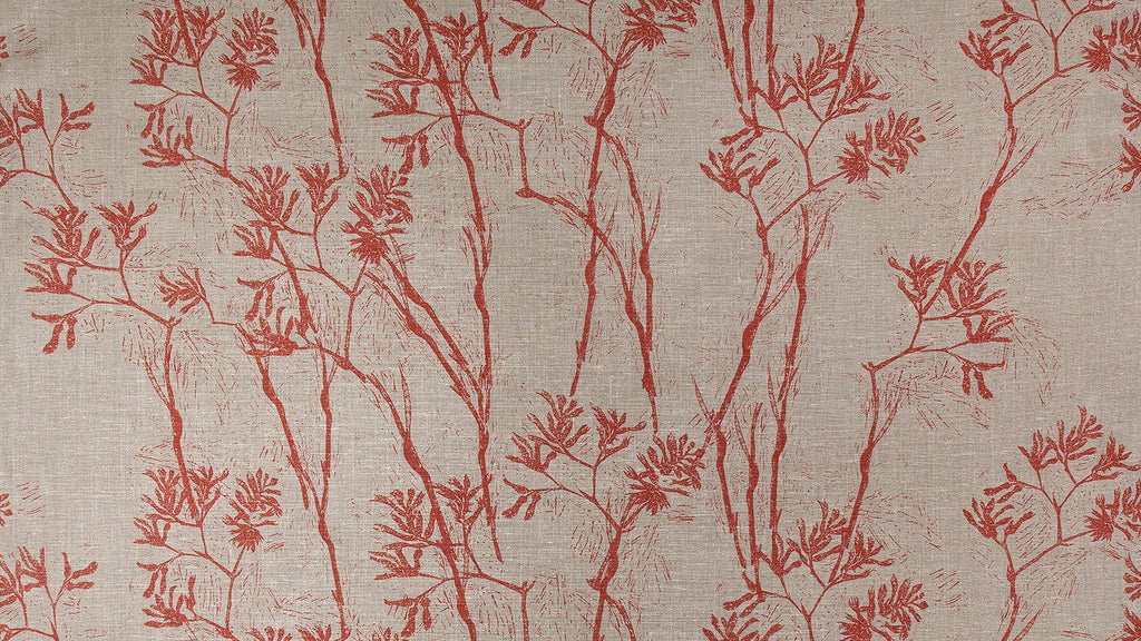Kangaroo Paw Red Rust heavyweight linen cut piece 65cm x 140cm