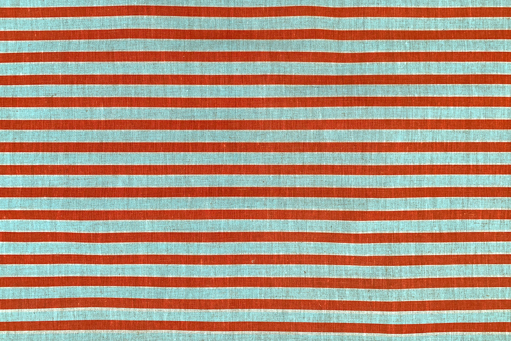 Stripes Coral Sky #81 - midweight linen on the roll