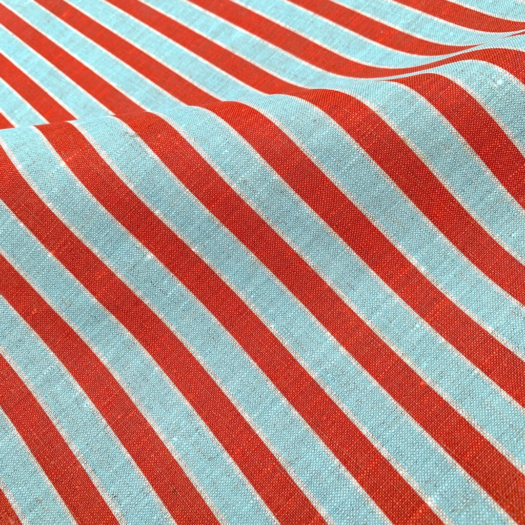 Stripes Coral Sky - midweight linen fat quarter