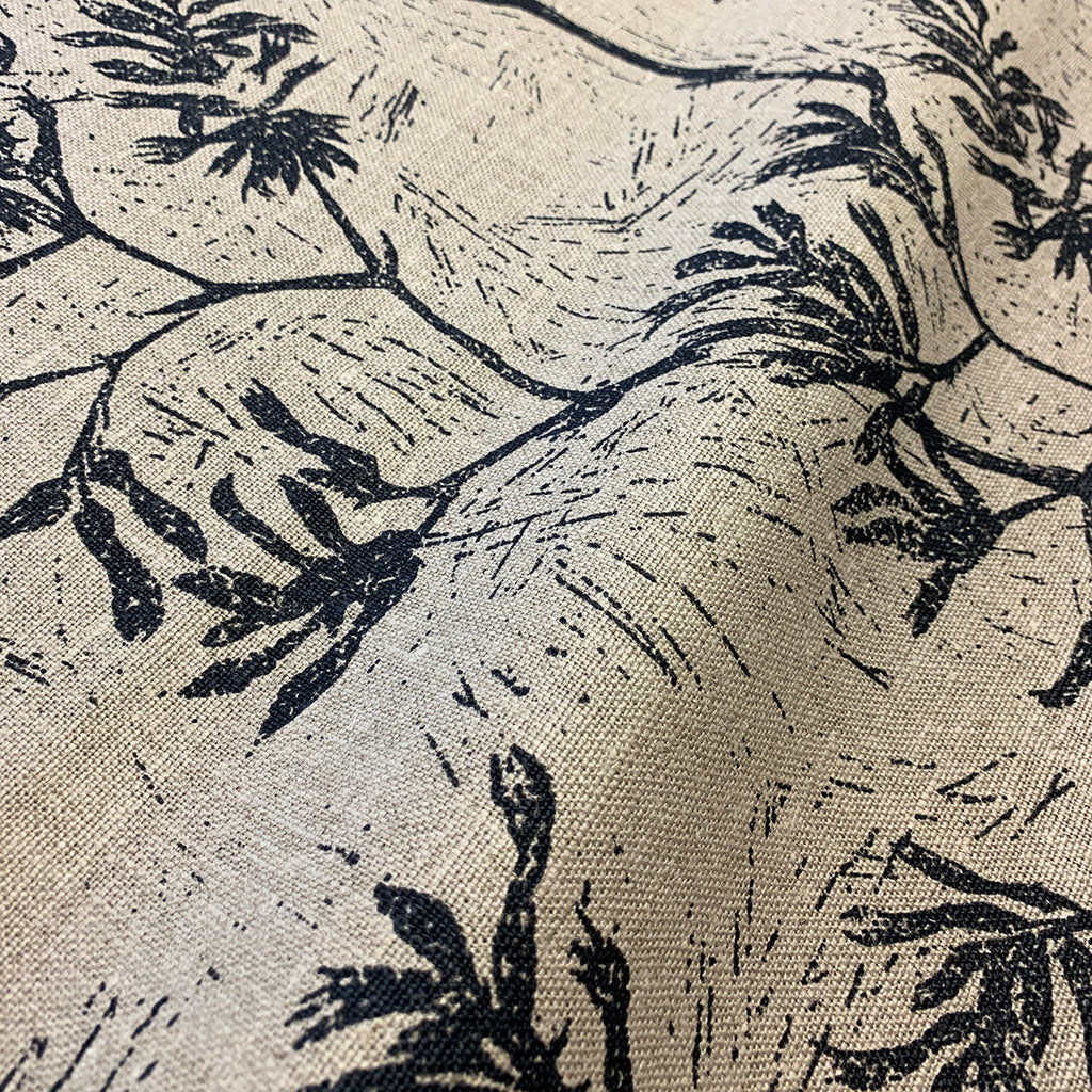 Kangaroo Paw Indigo Black - midweight linen cut piece 75cm x 70cm
