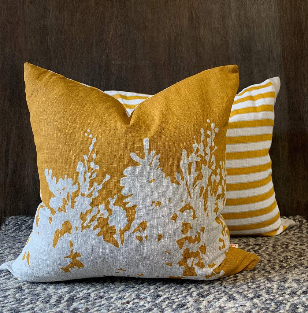 Wattle Old Gold and Stripes Old Gold reversible cushion